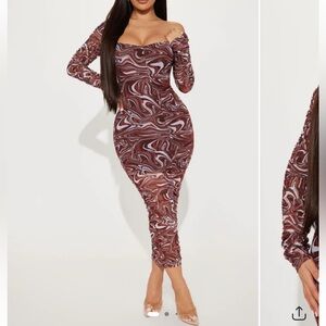 Fashion Nova Red Bodycon Off the Shoulder Dress